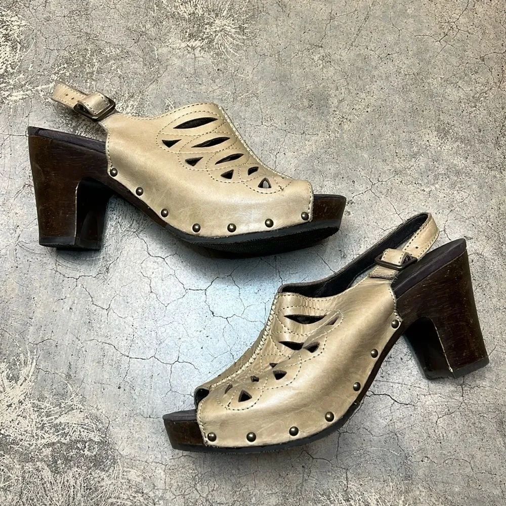 * Dansko, beige leather sling back heels